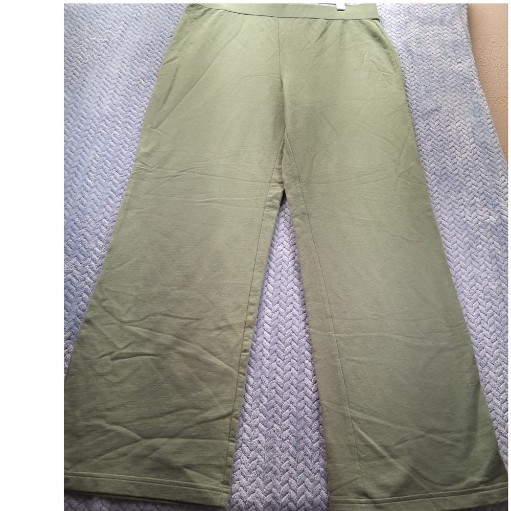 Anne Klein Sport Olive Green Wide Leg Lounge Pants XL Cotton Blend French Terry